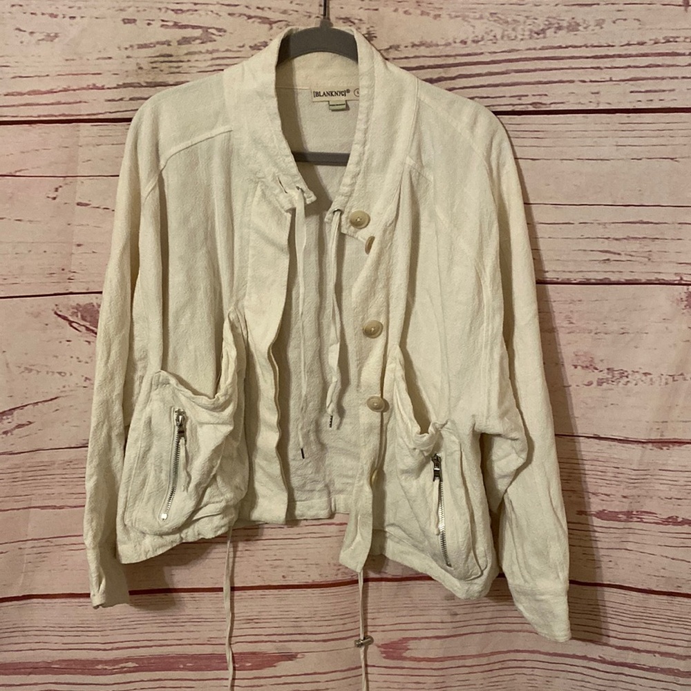 Blank NYC linen blend button front cropped boho jacket
